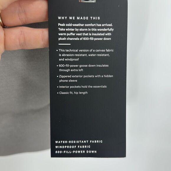 Lululemon Mens Wunder Puff Vest Tech Canvas NWT Sz L Mid Warmth in Gull Gray - Picture 8 of 13